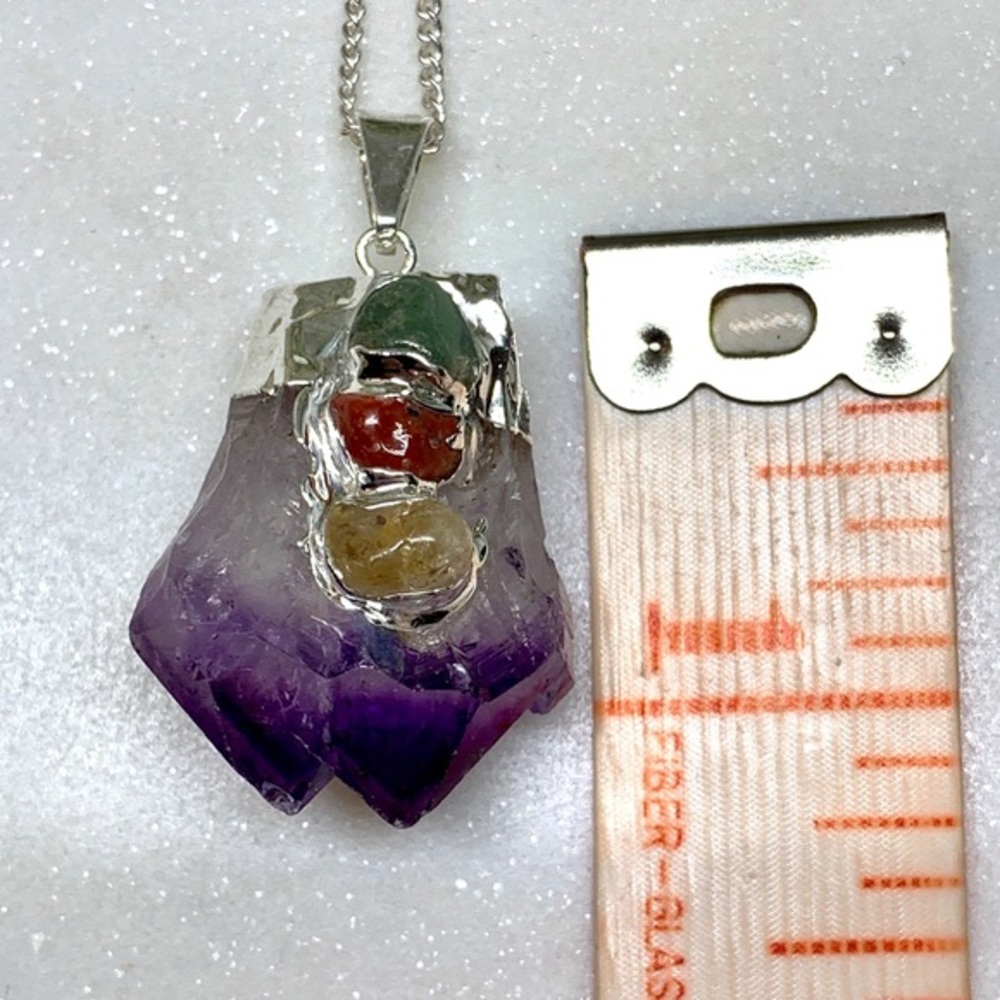 Amethyst Gemstone DOUBLE Terminated Point Necklace - Picture 4 of 8